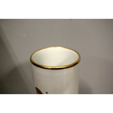 VASO CILINDRICO PORCELLANA ORO 24Kt Morbelli Arte DECORO ASTRATTO AMEBA FIORI 70