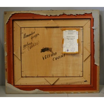 ANTICO QUADRO DIPINTO OLIO A. Giozza Vecchia Cucina INTERNO BAITA FOCOLARE 1973