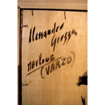 ANTICO QUADRO DIPINTO OLIO A. Giozza Vecchia Cucina INTERNO BAITA FOCOLARE 1973