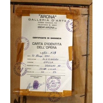 ANTICO QUADRO DIPINTO OLIO A. Giozza Vecchia Cucina INTERNO BAITA FOCOLARE 1973