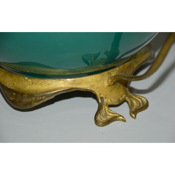 RARO CACHEPOT VERDE S.C.I. Laveno SPERTINI Art Nouveau BRONZO DORATO epoca 1900