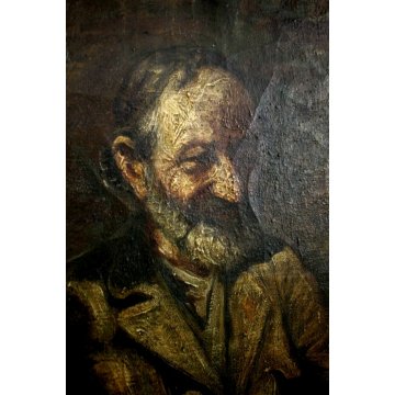 ANTICO GRANDE DIPINTO OLIO 3 PERSONAGGI UOMINI PANCHINA STRADA CORNICE GUILLOCHE
