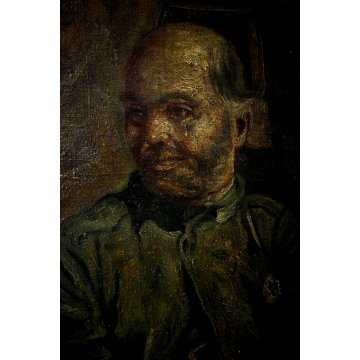 ANTICO GRANDE DIPINTO OLIO 3 PERSONAGGI UOMINI PANCHINA STRADA CORNICE GUILLOCHE