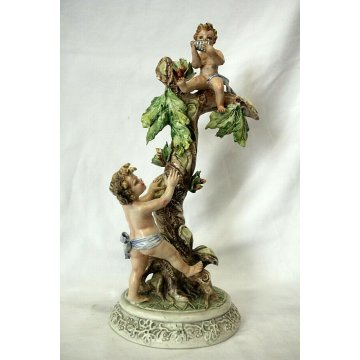 SCULTURA TUTTOTONDO PORCELLANA POLICROMA PUTTI MUSICANTI CAPODIMONTE '50 NAPOLI