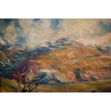 QUADRO OLIO TELA Mangiarini PAESAGGIO MONTANO Baite in Val Vigezzo MONTAGNA NEVE