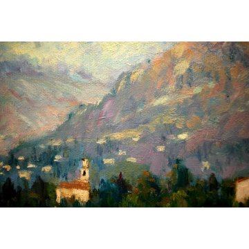 QUADRO OLIO M. Mangiarini PAESAGGIO MONTANO VALLE VIGEZZO Pascolo a Masera MUCCA
