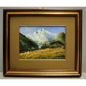 QUADRO OLIO R. Consiglio PAESAGGIO MONTANO BAITA MONTAGNE PINETE ALPI ALPEGGIO