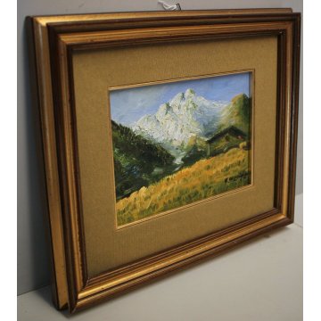 QUADRO OLIO R. Consiglio PAESAGGIO MONTANO BAITA MONTAGNE PINETE ALPI ALPEGGIO