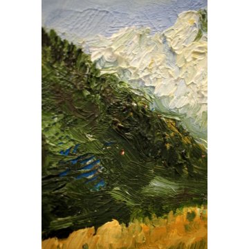 QUADRO OLIO R. Consiglio PAESAGGIO MONTANO BAITA MONTAGNE PINETE ALPI ALPEGGIO