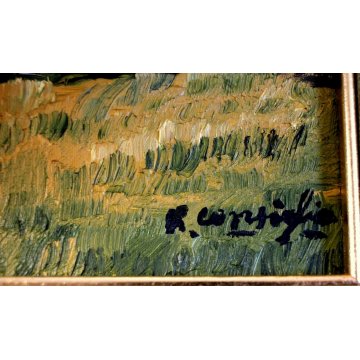 QUADRO OLIO R. Consiglio PAESAGGIO MONTANO BAITA MONTAGNE PINETE ALPI ALPEGGIO