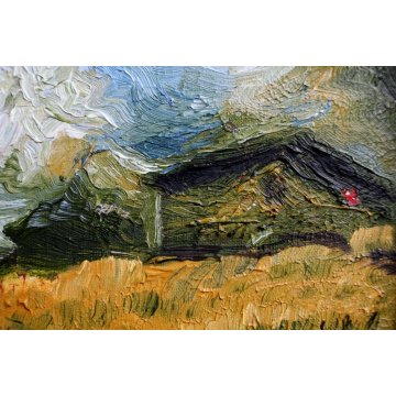 QUADRO OLIO R. Consiglio PAESAGGIO MONTANO BAITA MONTAGNE PINETE ALPI ALPEGGIO