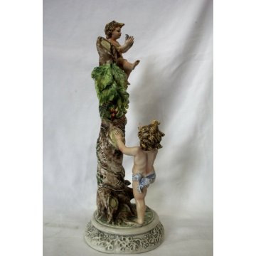 SCULTURA TUTTOTONDO PORCELLANA POLICROMA PUTTI MUSICANTI CAPODIMONTE '50 NAPOLI