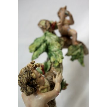 SCULTURA TUTTOTONDO PORCELLANA POLICROMA PUTTI MUSICANTI CAPODIMONTE '50 NAPOLI