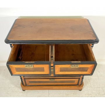 ANTICO COMÒ CASSETTONE BIEDERMEIER NOCE MASSELLO 5 CASSETTI 1800 LASTRONATO OLD