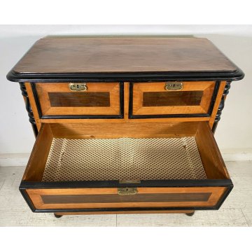 ANTICO COMÒ CASSETTONE BIEDERMEIER NOCE MASSELLO 5 CASSETTI 1800 LASTRONATO OLD