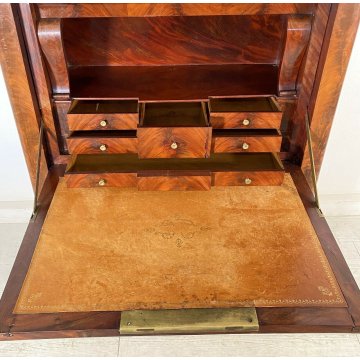 ANTICO SECRETAIRE 1800 NOCE MOGANO RIBALTA SCRITTOIO CASSETTIERA IMPERO EPOCA