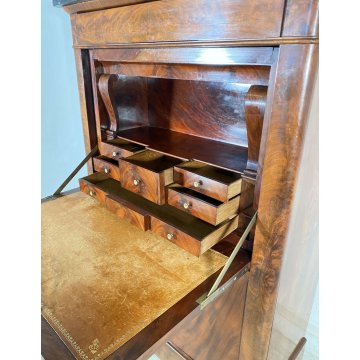 ANTICO SECRETAIRE 1800 NOCE MOGANO RIBALTA SCRITTOIO CASSETTIERA IMPERO EPOCA