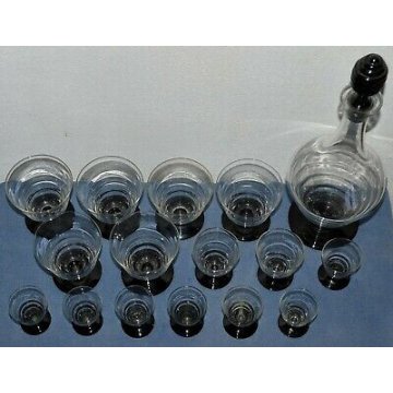 SERVIZIO LIQUORE 15 BICCHIERI BOTTIGLIA VETRO MURANO DESIGN MARTINUZZI 1920-30  