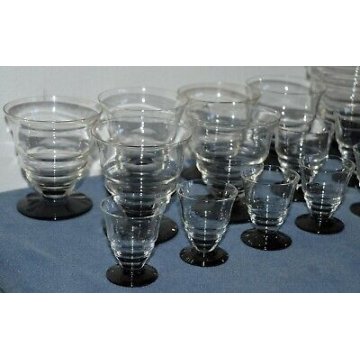SERVIZIO LIQUORE 15 BICCHIERI BOTTIGLIA VETRO MURANO DESIGN MARTINUZZI 1920-30  