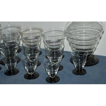 SERVIZIO LIQUORE 15 BICCHIERI BOTTIGLIA VETRO MURANO DESIGN MARTINUZZI 1920-30  