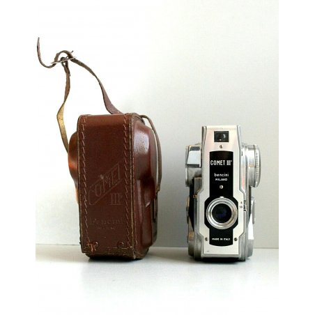 MACCHINA FOTOGRAFICA VINTAGE Bencini Comet III VERTICALE CUSTODIA 1953 MILANO
