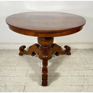 ANTICO TAVOLO ROTONDO LEGNO NOCE VELA EPOCA 1800 GAMBA CENTRALE ROUND TABLE OLD 