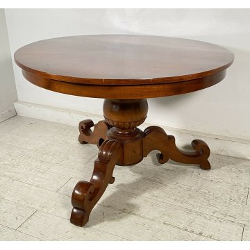 ANTICO TAVOLO ROTONDO LEGNO NOCE VELA EPOCA 1800 GAMBA CENTRALE ROUND TABLE OLD 
