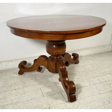 ANTICO TAVOLO ROTONDO LEGNO NOCE VELA EPOCA 1800 GAMBA CENTRALE ROUND TABLE OLD 