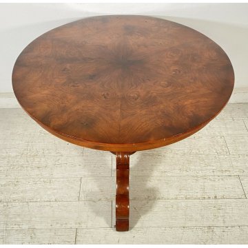 ANTICO TAVOLO ROTONDO LEGNO NOCE VELA EPOCA 1800 GAMBA CENTRALE ROUND TABLE OLD 