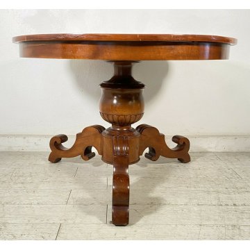ANTICO TAVOLO ROTONDO LEGNO NOCE VELA EPOCA 1800 GAMBA CENTRALE ROUND TABLE OLD 
