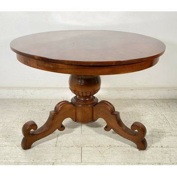 ANTICO TAVOLO ROTONDO LEGNO NOCE VELA EPOCA 1800 GAMBA CENTRALE ROUND TABLE OLD 