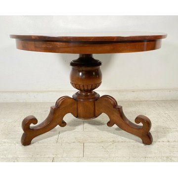 ANTICO TAVOLO ROTONDO LEGNO NOCE VELA EPOCA 1800 GAMBA CENTRALE ROUND TABLE OLD 
