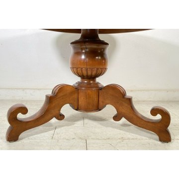 ANTICO TAVOLO ROTONDO LEGNO NOCE VELA EPOCA 1800 GAMBA CENTRALE ROUND TABLE OLD 