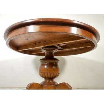 ANTICO TAVOLO ROTONDO LEGNO NOCE VELA EPOCA 1800 GAMBA CENTRALE ROUND TABLE OLD 