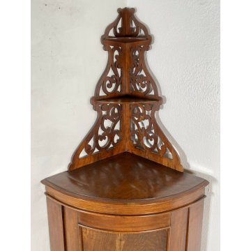 ANTICA ANGOLIERA LEGNO NOCE 2 RIPIANI ETAGERE PIATTAIA EPOCA PRIMO 900 ALZATA 