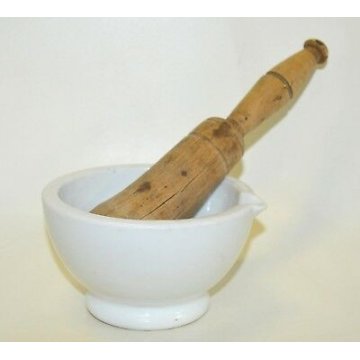 ANTICO MORTAIO PORCELLANA CERAMICA PESTELLO CUCINA PESTO FARMACIA CHIMICO EPOCA