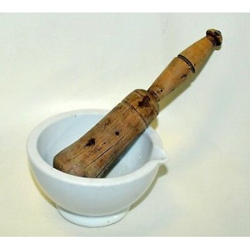 ANTICO MORTAIO PORCELLANA CERAMICA PESTELLO CUCINA PESTO FARMACIA CHIMICO EPOCA