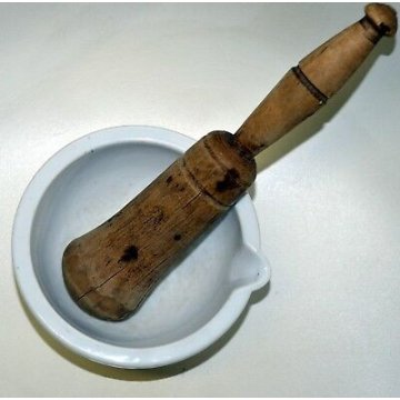 ANTICO MORTAIO PORCELLANA CERAMICA PESTELLO CUCINA PESTO FARMACIA CHIMICO EPOCA