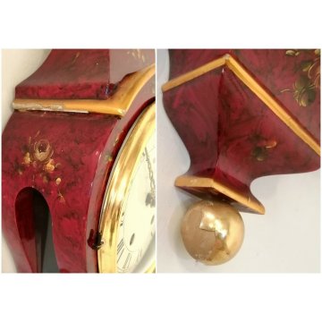 BOULLE Le Duc OROLOGIO PENDOLO a MENSOLA anni 50 SUONERIA dipinto FIORI ORO old