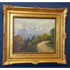 ANTICO QUADRO De Benedetti EPOCA 900 PAESAGGIO NEVE MONTAGNA DIPINTO OLIO TAVOLA