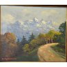ANTICO QUADRO De Benedetti EPOCA 900 PAESAGGIO NEVE MONTAGNA DIPINTO OLIO TAVOLA