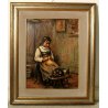 ANTICO QUADRO DIPINTO OLIO Carlo Bossone OSSOLA INTERNO RITRATTO DONNA ARCOLAIO