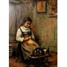 ANTICO QUADRO DIPINTO OLIO Carlo Bossone OSSOLA INTERNO RITRATTO DONNA ARCOLAIO