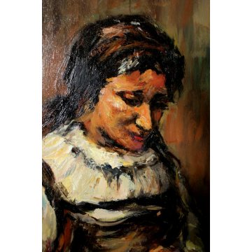 ANTICO QUADRO DIPINTO OLIO Carlo Bossone OSSOLA INTERNO RITRATTO DONNA ARCOLAIO