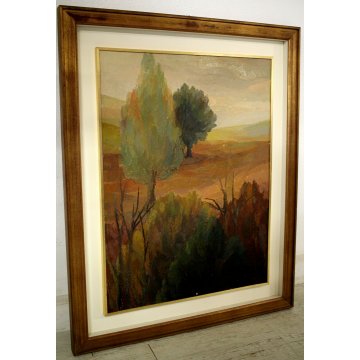 GRANDE QUADRO OLIO TELA Perna SPATOLATO MATERICO PAESAGGIO BRULLO TERRE SELVA 