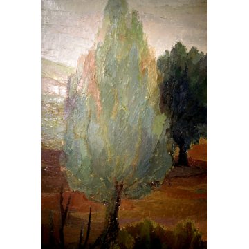 GRANDE QUADRO OLIO TELA Perna SPATOLATO MATERICO PAESAGGIO BRULLO TERRE SELVA 