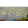 ANTICO QUADRO De Benedetti EPOCA 900 PAESAGGIO NEVE MONTAGNA DIPINTO OLIO TAVOLA