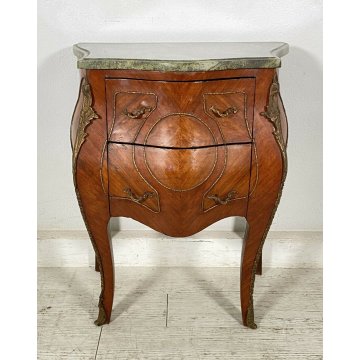 ANTICO COMODINO BOMBATO PIANO MARMO LEGNO NOCE 2 CASSETTI EPOCA 1800 OTTONE 