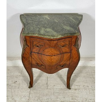 ANTICO COMODINO BOMBATO PIANO MARMO LEGNO NOCE 2 CASSETTI EPOCA 1800 OTTONE 