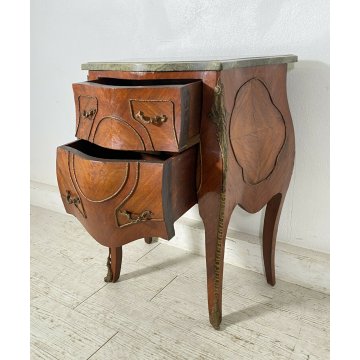 ANTICO COMODINO BOMBATO PIANO MARMO LEGNO NOCE 2 CASSETTI EPOCA 1800 OTTONE 